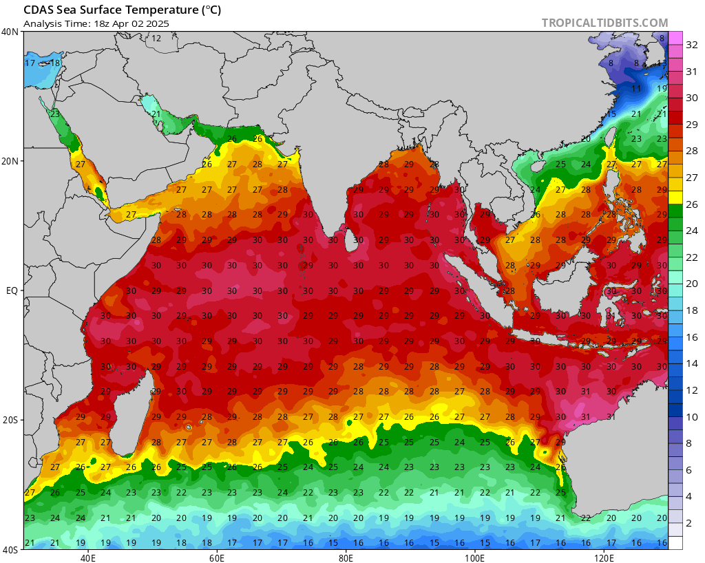 Image des SST dans l'océan Indien